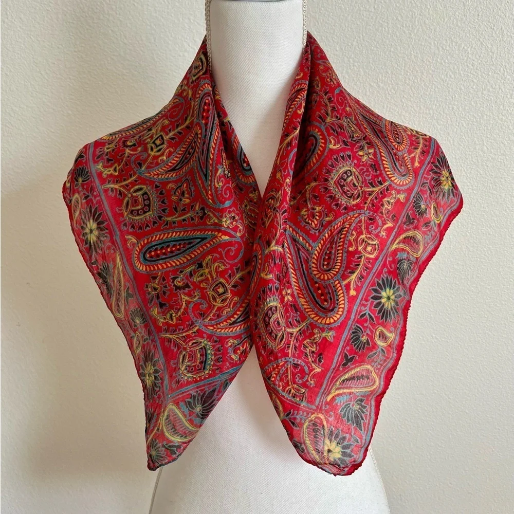 100% pure silk Vibrant Paisley Bandana scarf 25/26 inches
